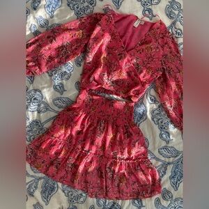 joie pink fuscia matching set ruffled skirt wrap top